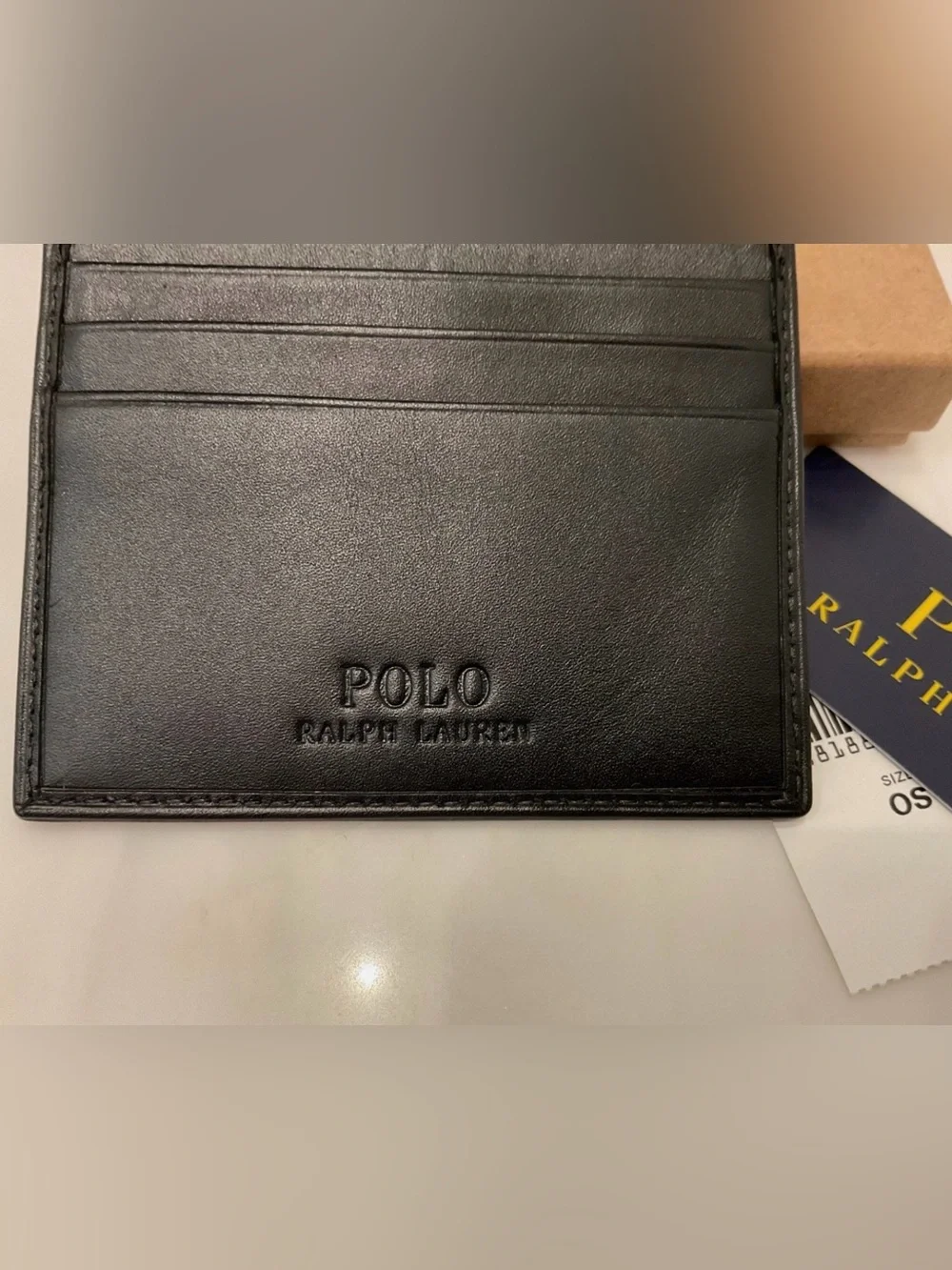 NEW Polo Ralph Lauren HOLIDAY SNOWSHOE BEAR Leather Slim Card Case Wallet BLACK